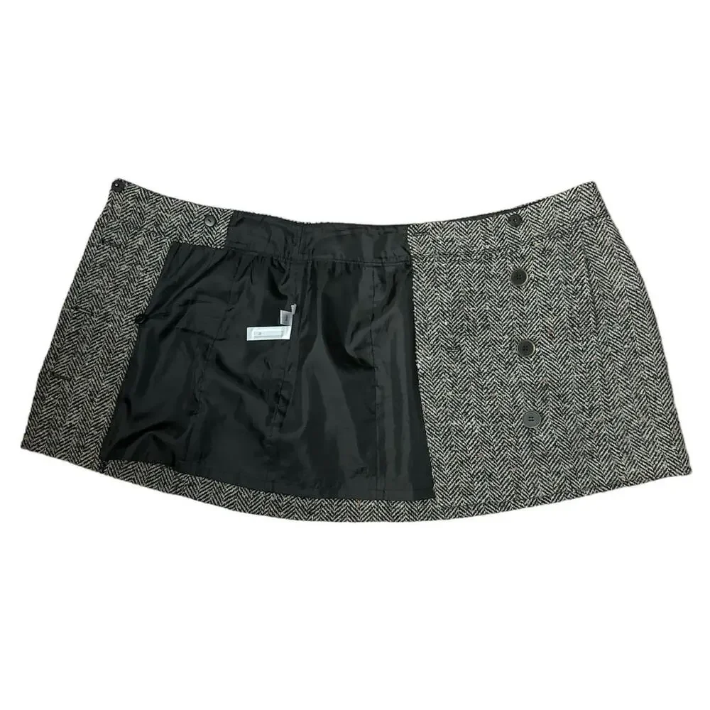 Loft Herringbone Wool wrap buttoned mini skirt size 8